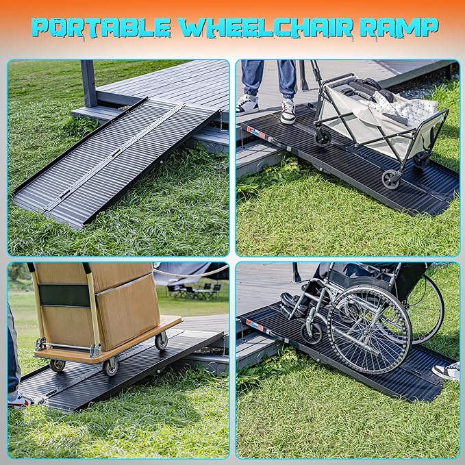 Black Portable Wheelchair Ramp, 5FT No-sew Non-Slip Aluminum Wheelchair Ramp, Folding Portable Wheelchair Ramps for Home, Weight Capacity Up to 800 LBS, Loading Dock Plates