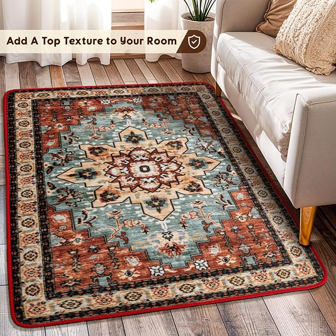LBRO2M Rug for Entryway Indoor 2X3 Washable Rug Boho Design Door Carpet Throw Rugs for Kitchen Bathroom Non Slip Pet Friendly Area Rugs (2X3, Red)