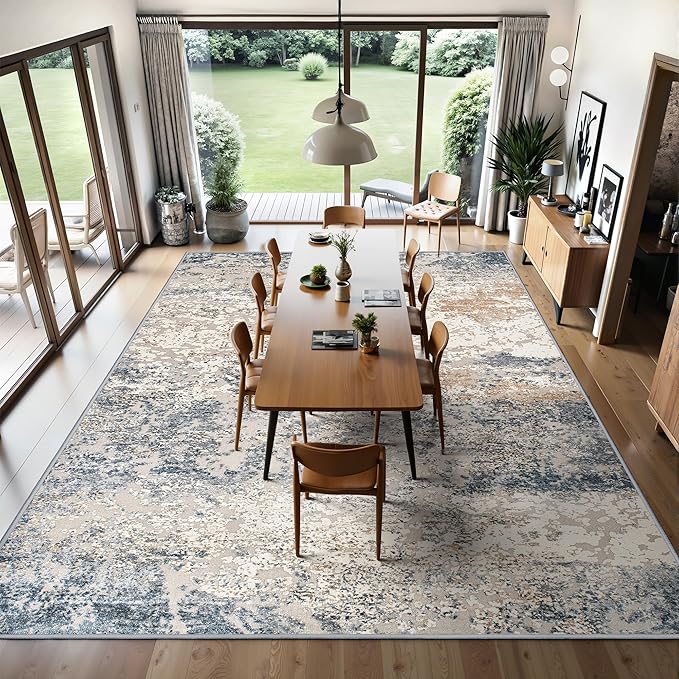 Art&Tuft Washable Rug, Anti-Slip Backing Abstract 8x10 Area Rugs, Stain Resistant Rugs for Living Room, Foldable Machine Washable Area Rug (8'x10', TPR18-Blue)