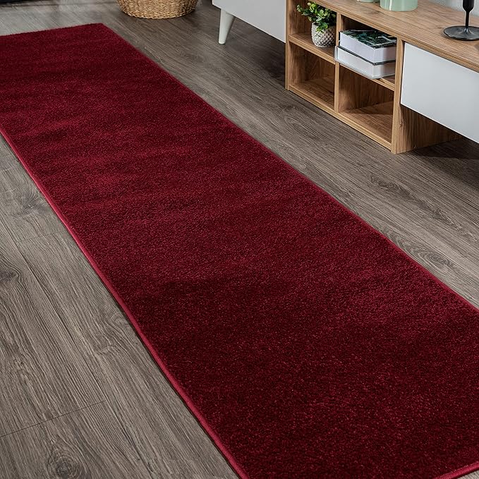 JONATHAN Y Haze Solid Low-Pile Dark Red Runner Rug 2x16, Coastal,Bohemian,Minimalist,Classic, Easy-Cleaning for Living Room,Bedroom,Kitchen,Pet Friendly,Non-Shedding (SEU100Q-216)