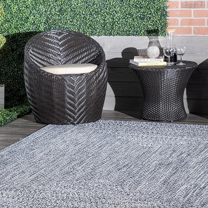 nuLOOM 2' x 10' Solid Hand Braided Indoor/Outdoor Area Rug, Pet-Friendly, High Traffic, Weather Resistant, for Patio, Balcony, Bedroom, Living, Dining Room, Wynn Navy