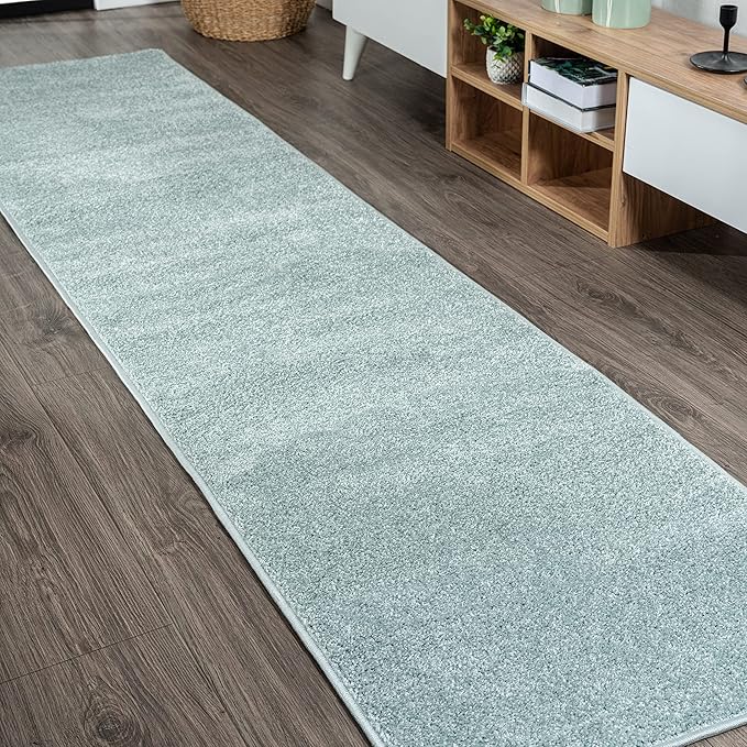 JONATHAN Y Haze Solid Low-Pile Aqua Blue Runner Rug 2x10, Coastal,Bohemian,Minimalist,Classic, Easy-Cleaning for Living Room,Bedroom,Kitchen,Pet Friendly,Non-Shedding (SEU100S-210)