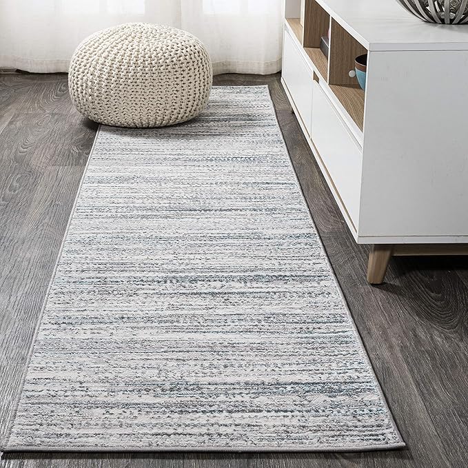 JONATHAN Y Loom Strie' Gray/Turquoise Runner Rug 2X8 ft, Modern for Living Room, Bedroom, Kitchen, Office, Easy-Cleaning, High Traffic, Pet-Friendly, Non-Shedding SOR200B-28