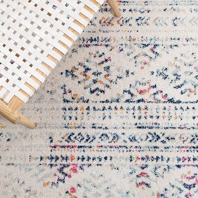 SAFAVIEH Area Rug 8x10 - Tulum Collection - Large - Ivory & Blue, Moroccan Boho Tribal Design, Non-Shedding & Easy to Clean, Ideal for Living Room, Bedroom, Dining Space (TUL272C)