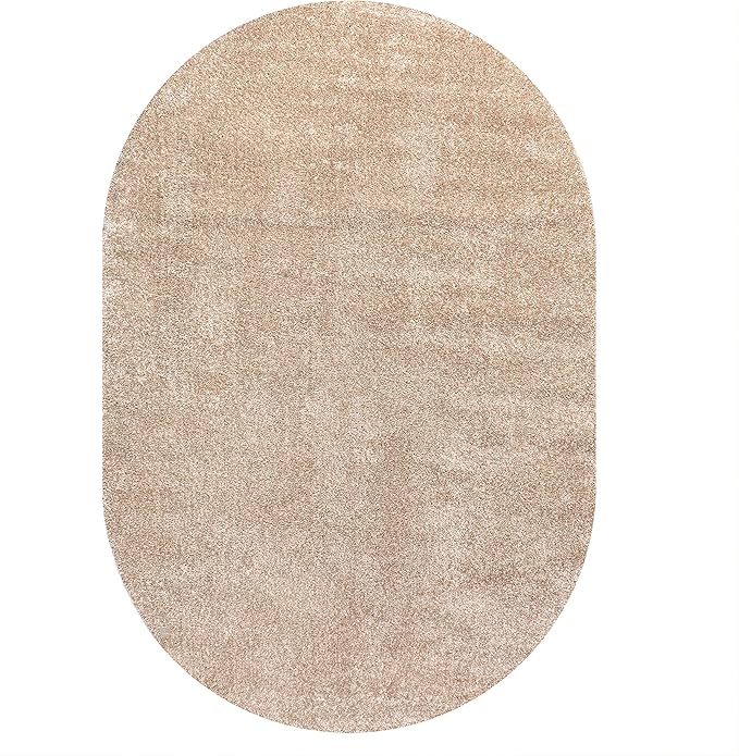 JONATHAN Y Haze Solid Low-Pile Beige 3x5 Oval Indoor Area Rug, Coastal,Bohemian,Minimalist,Classic, Easy-Cleaning for Living Room,Bedroom,Kitchen,Pet Friendly,Non-Shedding (SEU100G-3OV)