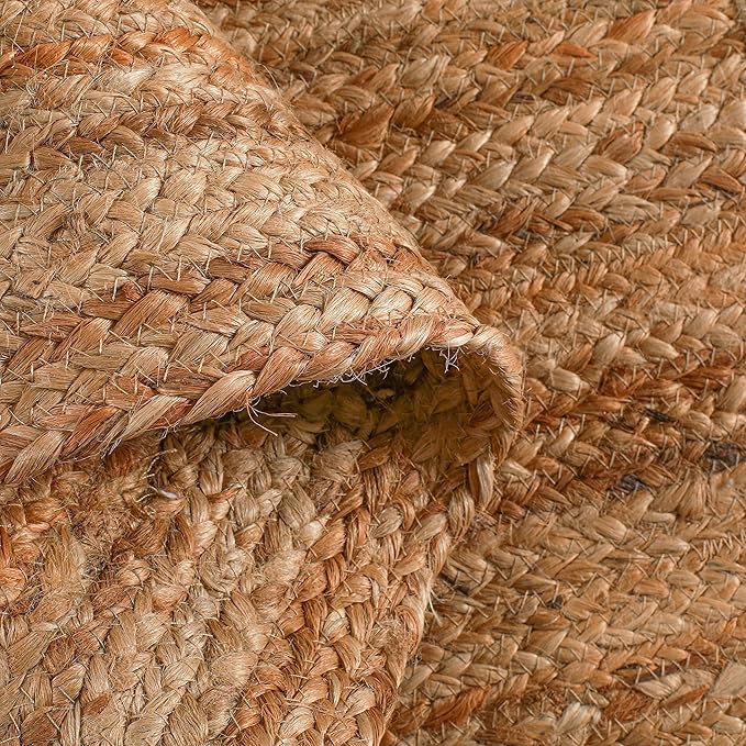 Hausattire Hand Woven Jute Braided Rug, 4??Round ??Natural, Reversible Boho Entry Area Rugs for Kitchen, Living Room I Farmhouse Decorative Floor Rug, 4 Feet Round