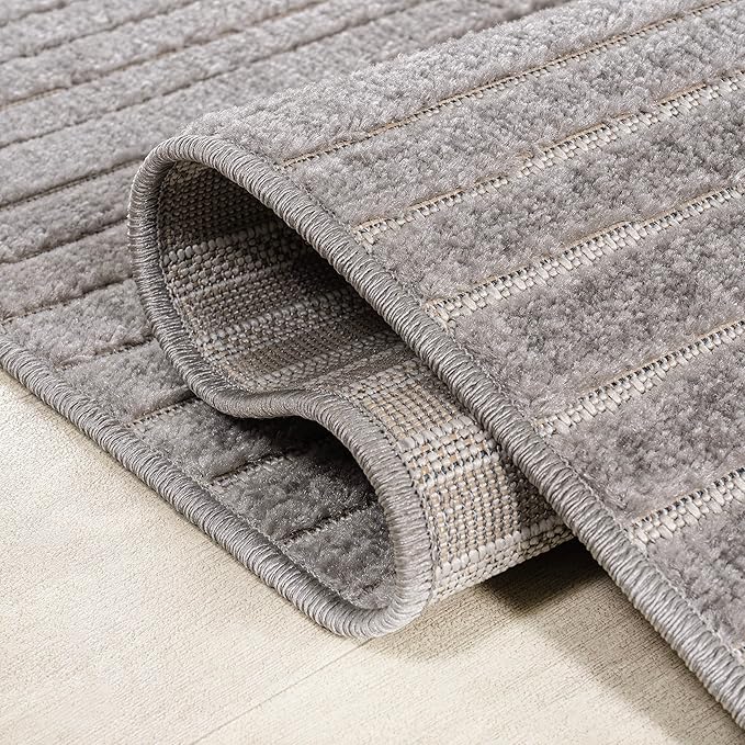 JONATHAN Y Hallie High-Low Curve Gray/Ivory 5x5 Square Indoor/Outdoor Area Rug, Minimalist, Pet Friendly, Non-Shedding, Stain Resistant, Hose-Washable for Backyard, Patio, Porch (SCN100A-5SQ)
