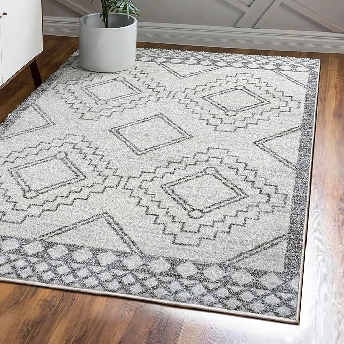 JONATHAN Y Amir Moroccan Beni Souk Cream/Gray Indoor Area Rug, 3x5, Bohemian, Scandinavian, Easy-Cleaning for Living Room, Bedroom, Kitchen, Pet Friendly, Non-Shedding (MOH200B-3)