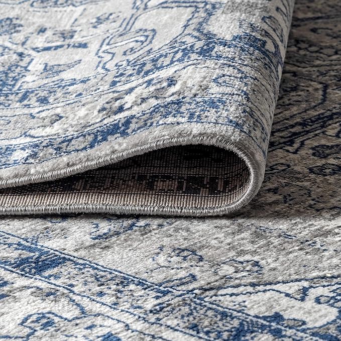 JONATHAN Y Modern Vintage Medallion Light Gray/Navy Indoor Area Rug, 5x8, Country, Floral, Easy-Cleaning for Living Room, Bedroom, Kitchen, Pet Friendly, Non-Shedding (MDP106B-5)