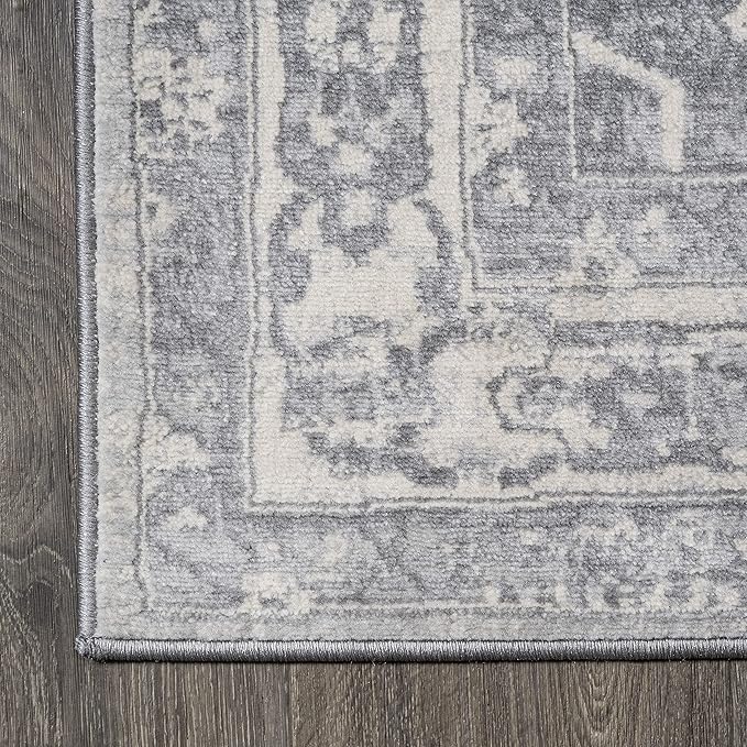 JONATHAN Y Modern Vintage Medallion Light Gray/Ivory 6' Round Indoor Area Rug, Country, Floral, Easy-Cleaning for Living Room, Bedroom, Kitchen, Pet Friendly, Non-Shedding (MDP106C-6R)