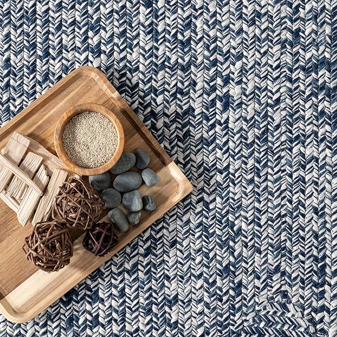 nuLOOM 2' x 10' Solid Hand Braided Indoor/Outdoor Area Rug, Pet-Friendly, High Traffic, Weather Resistant, for Patio, Balcony, Bedroom, Living, Dining Room, Wynn Navy