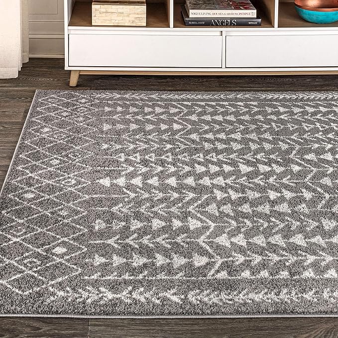 JONATHAN Y Ziri Moroccan Geometric Gray/Cream Indoor Area Rug, 5x8, Bohemian, Scandinavian, Easy-Cleaning for Living Room, Bedroom, Kitchen, Pet Friendly, Non-Shedding (MOH210B-5)