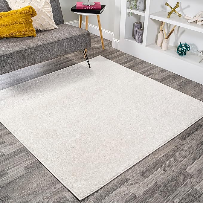 JONATHAN Y Haze Solid Low-Pile Cream 7x7 Square Indoor Area Rug, Coastal,Bohemian,Minimalist,Classic, Easy-Cleaning for Living Room,Bedroom,Kitchen,Pet Friendly,Non-Shedding (SEU100T-7SQ)