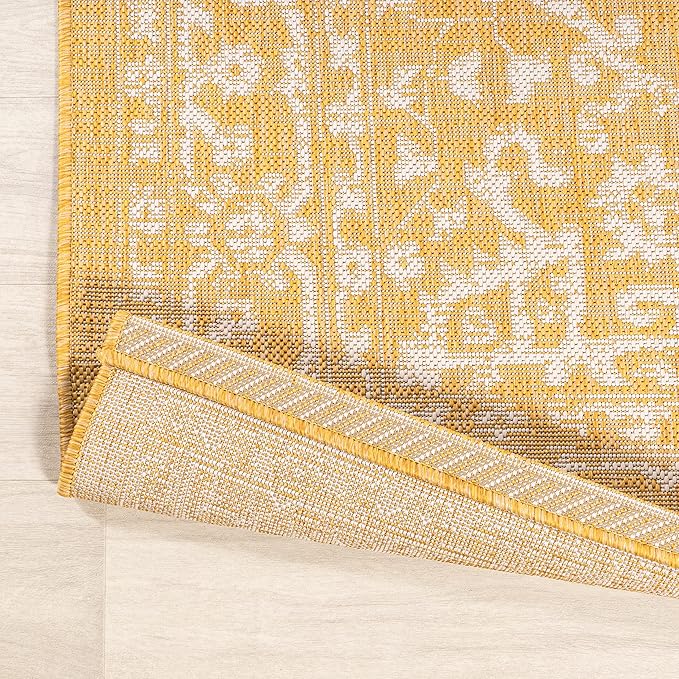 JONATHAN Y Boho Medallion Indoor Outdoor Area Rug 55X36.5 Yellow/Cream, Malta Textured Weave for Backyard, Patio, Porch, Easy-Cleaning, High Traffic, Pet-Friendly, Non-Shedding (SMB104G-3)
