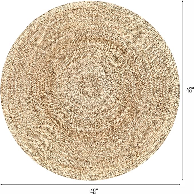 Hausattire Hand Woven Jute Braided Rug, 4??Round ??Natural, Reversible Boho Entry Area Rugs for Kitchen, Living Room I Farmhouse Decorative Floor Rug, 4 Feet Round