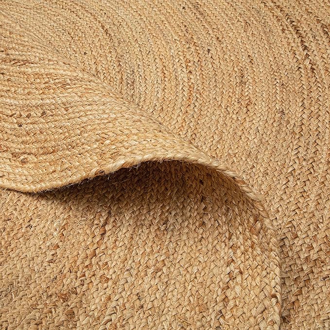 Hausattire Hand Woven Jute Braided Rug, 5??Round ??Natural, Reversible Boho Entry Area Rugs for Kitchen, Living Room I Farmhouse Decorative Floor Rug, 5 Feet Round