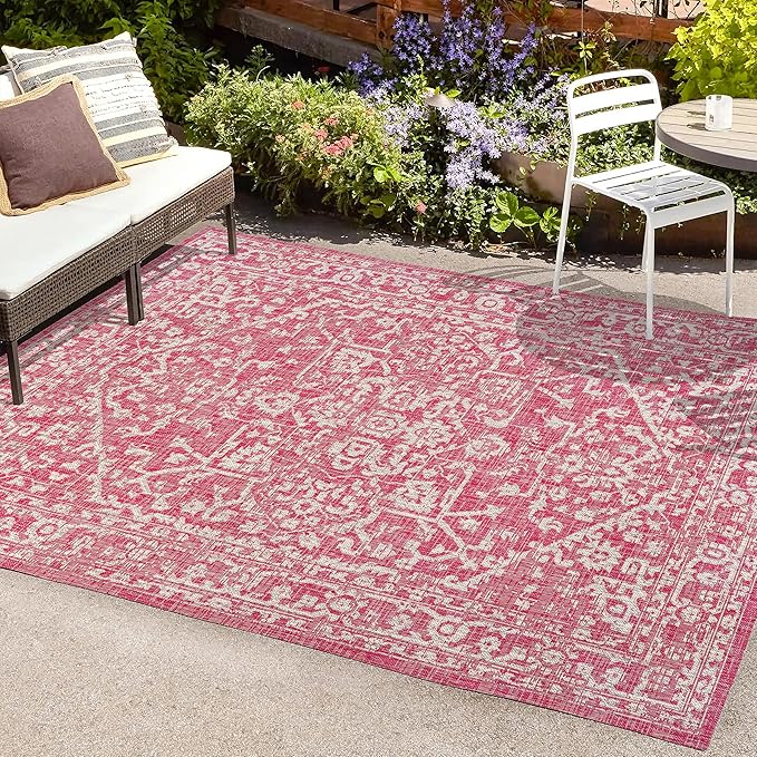 JONATHAN Y Boho Medallion Indoor Outdoor Area Rug 8X10 Fuchsia/Light Gray, Malta Textured Weave for Backyard, Patio, Porch, Easy-Cleaning, High Traffic, Pet-Friendly, Non-Shedding (SMB104E-8)