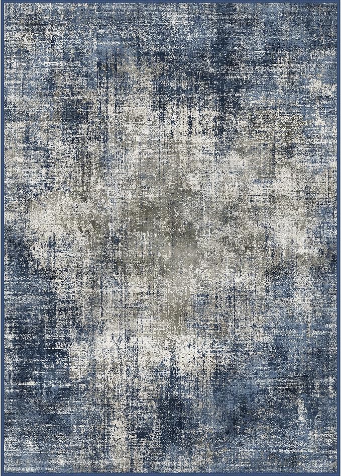 Area Rugs 9x12 for Living Room Bedroom, Modern Abstract Machine Washable Rug, Large Soft Low Pile Floor Carpet with Non Slip Backing for Dining Room, Blue&Gray