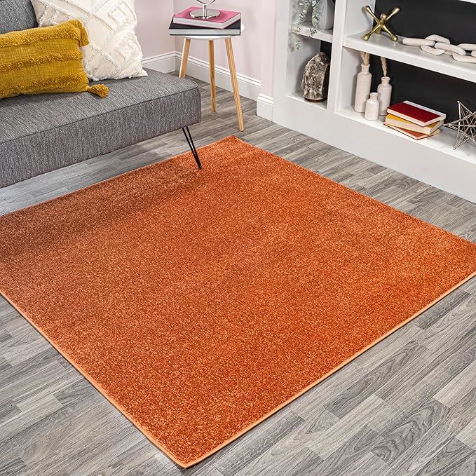 JONATHAN Y Haze Solid Low-Pile Orange 5x5 Square Indoor Area Rug, Coastal,Bohemian,Minimalist,Classic, Easy-Cleaning for Living Room,Bedroom,Kitchen,Pet Friendly,Non-Shedding (SEU100M-5SQ)