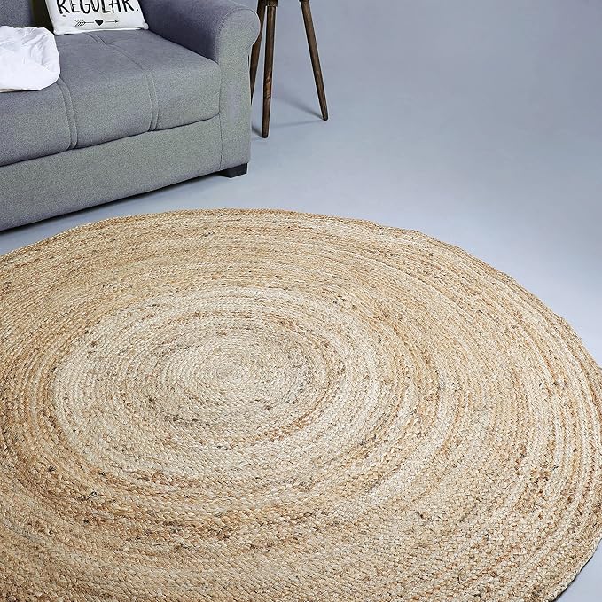 Hausattire Hand Woven Jute Braided Rug, 6??Round ??Natural, Reversible Boho Entry Area Rugs for Kitchen, Living Room I Farmhouse Decorative Floor Rug, 6 Feet Round
