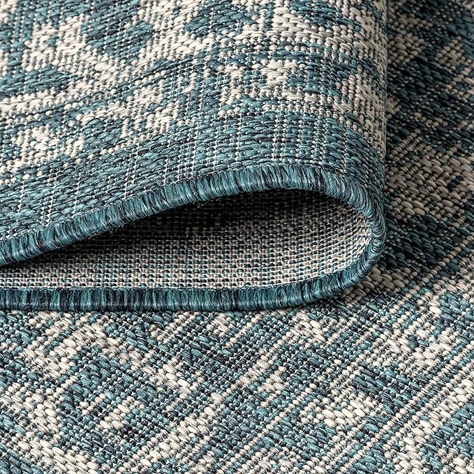 JONATHAN Y Boho Medallion Indoor Outdoor Square Area Rug 4X4 Teal/Gray, Malta Textured Weave for Backyard, Patio, Porch, Easy-Cleaning, High Traffic, Pet-Friendly, Non-Shedding (SMB104B-4SQ)
