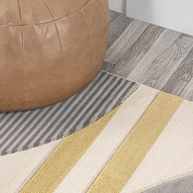 JONATHAN Y Striped Circles Gray/Yellow/Cream Runner Rug 2X8 ft, Nicky Geometric for Living Room, Bedroom, Kitchen, Office, Easy-Cleaning, High Traffic, Pet-Friendly, Non-Shedding UNQ100A-28