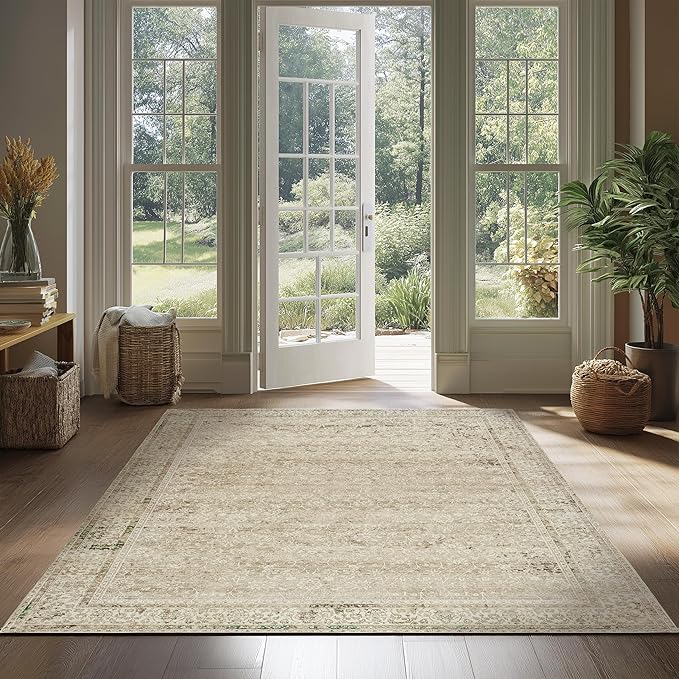 Cream and Light Tan Boho Front Door Mat for Indoor Entrance Washable Non Slip Cute Vintage Floral Aesthetic Area Rugs for Entryway Entry 4x6