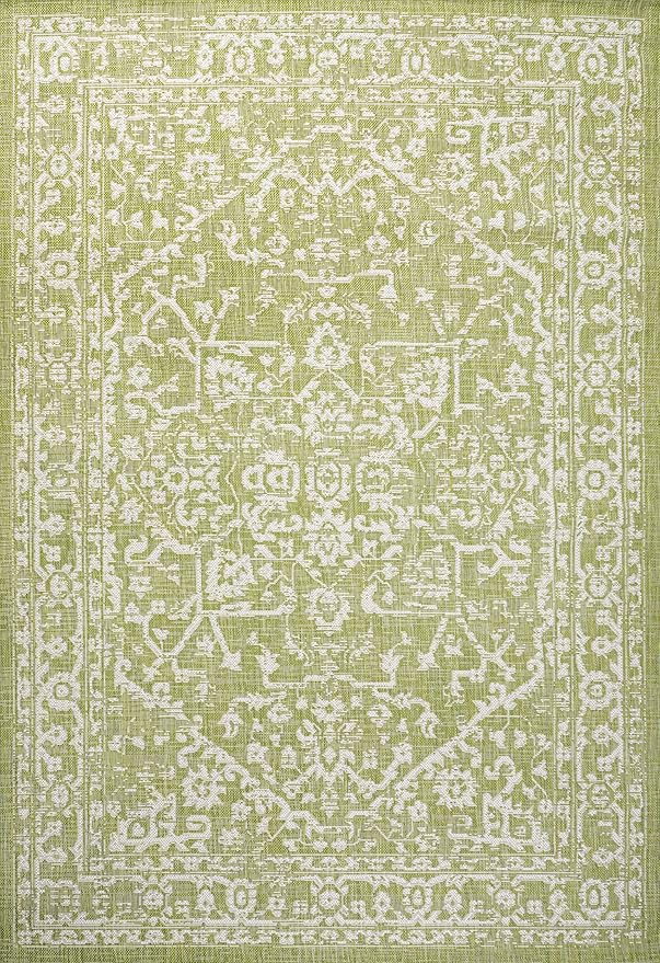 JONATHAN Y Boho Medallion Indoor Outdoor Area Rug 8X10 Green/Cream, Malta Textured Weave for Backyard, Patio, Porch, Easy-Cleaning, High Traffic, Pet-Friendly, Non-Shedding (SMB104D-8)
