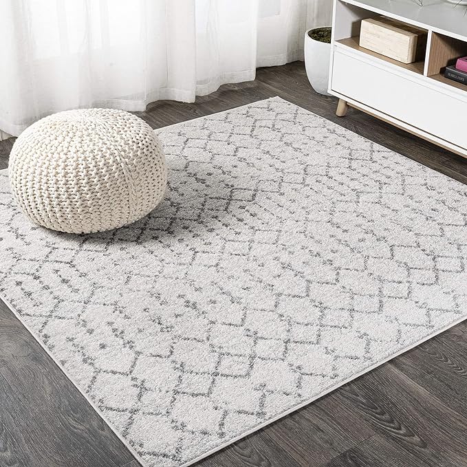 JONATHAN Y Boho Vintage Diamond Cream/Gray Square Area Rug 7X7 ft, Moroccan Hype for Living Room, Bedroom, Kitchen, Office, Easy-Cleaning, High Traffic, Pet-Friendly, Non-Shedding (MOH101B-7SQ)