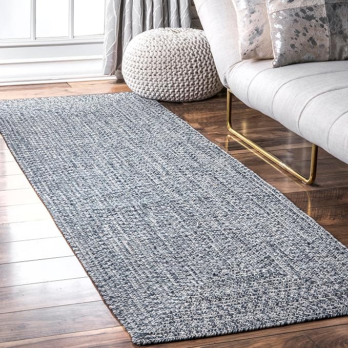 nuLOOM 2' x 10' Solid Hand Braided Indoor/Outdoor Area Rug, Pet-Friendly, High Traffic, Weather Resistant, for Patio, Balcony, Bedroom, Living, Dining Room, Wynn Navy