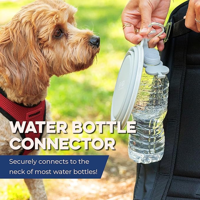 Bonza Collapsible Dog Bowls - Large 33 Oz, Dog Travel Accessories, Silicone Portable Dogs Bowl & Water Dish with Reinforced Rim & Carabiner for Hiking, Camping, and Car Trips, Navy Blue