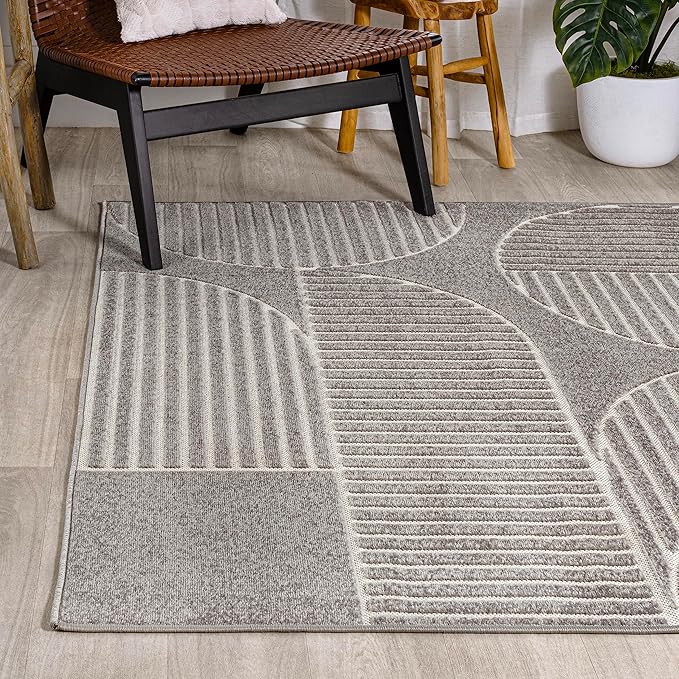 JONATHAN Y Nordby High-Low Arch Striped Gray/Cream Indoor/Outdoor Area Rug, 3x5, Contemporary, Bohemian, Transitional for Bedroom,Kitchen,Living Room,Non Shedding (SCN104C-3)
