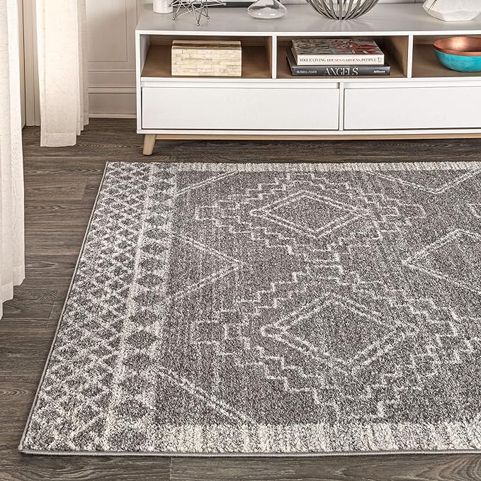 JONATHAN Y Amir Moroccan Beni Souk Gray/Cream Indoor Area Rug, 8x10, Bohemian, Scandinavian, Easy-Cleaning for Living Room, Bedroom, Kitchen, Pet Friendly, Non-Shedding (MOH200C-8)