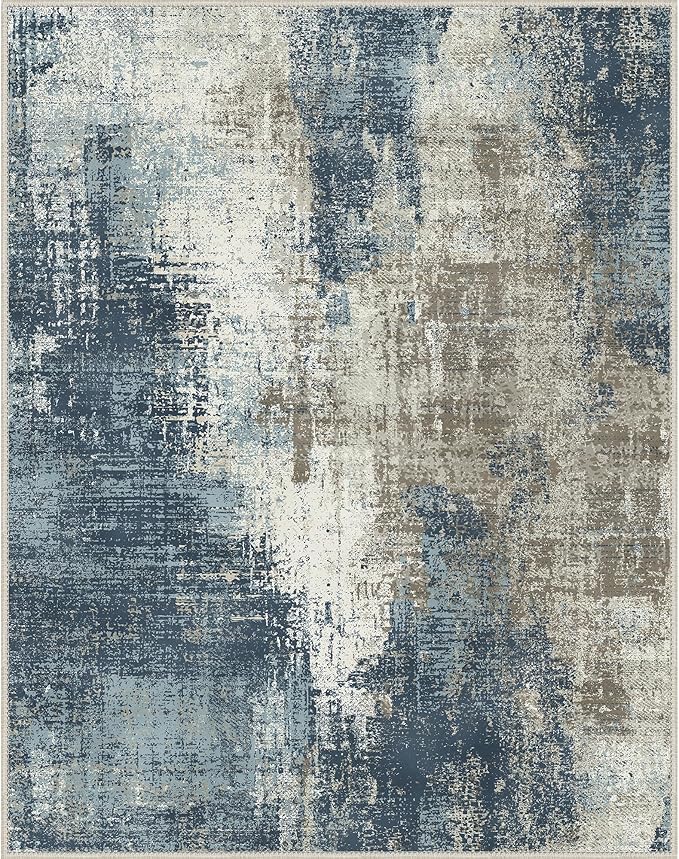 Area Rugs 8x10 for Living Room Bedroom, Modern Abstract Machine Washable Rug, Large Soft Low Pile Floor Carpet with Non Slip Backing for Dining Room, Slate Blue