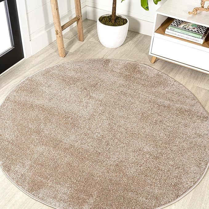 JONATHAN Y Haze Solid Low-Pile Beige 6' Round Indoor Area Rug, Coastal,Bohemian,Minimalist,Classic, Easy-Cleaning for Living Room,Bedroom,Kitchen,Pet Friendly,Non-Shedding (SEU100G-6R)
