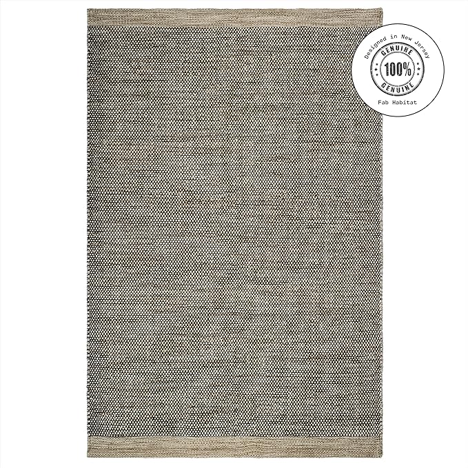 Fab Habitat Machine Washable Area Rug - Hand Woven, Stain Resistant, Pet Friendly - Premium Recycled Polyester Yarn - Solid - Kitchen, Bathroom, Laundry Room - Kingscote - Black & Beige - 3 x 5 ft