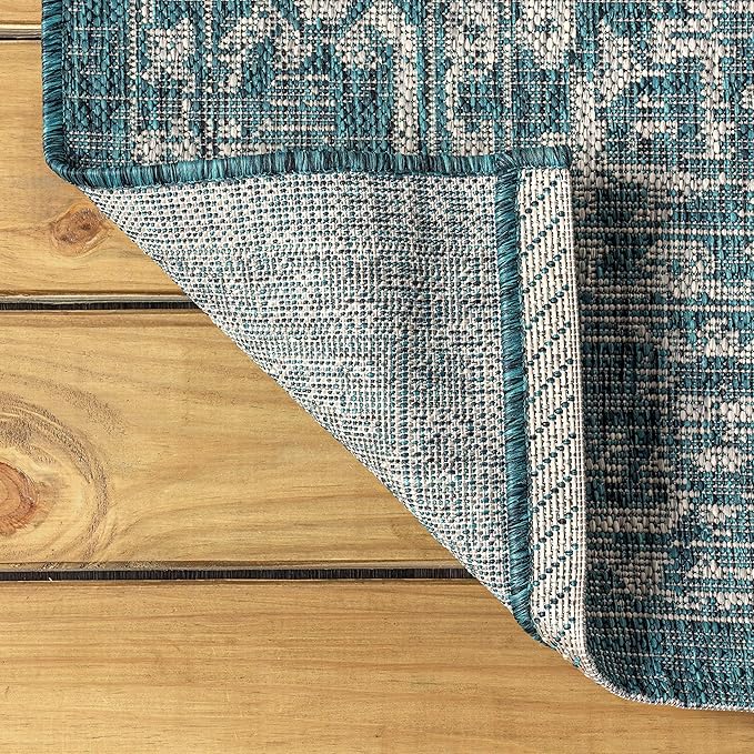 JONATHAN Y Boho Medallion Indoor Outdoor Round Area Rug 9 Ft Teal/Gray, Malta Textured Weave for Backyard, Patio, Porch, Easy-Cleaning, High Traffic, Pet-Friendly, Non-Shedding (SMB104B-9R)