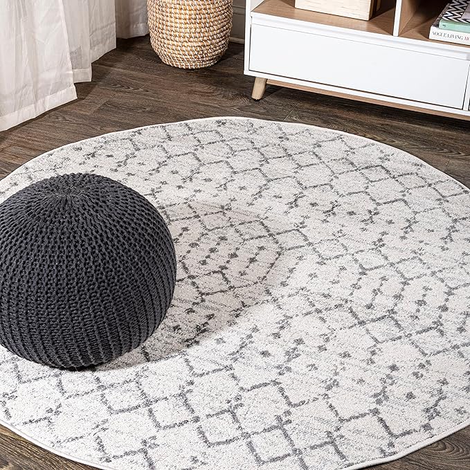 JONATHAN Y Boho Vintage Diamond Cream/Gray Round Area Rug 7 ft, Moroccan Hype for Living Room, Bedroom, Kitchen, Office, Easy-Cleaning, High Traffic, Pet-Friendly, Non-Shedding (MOH101B-7R)