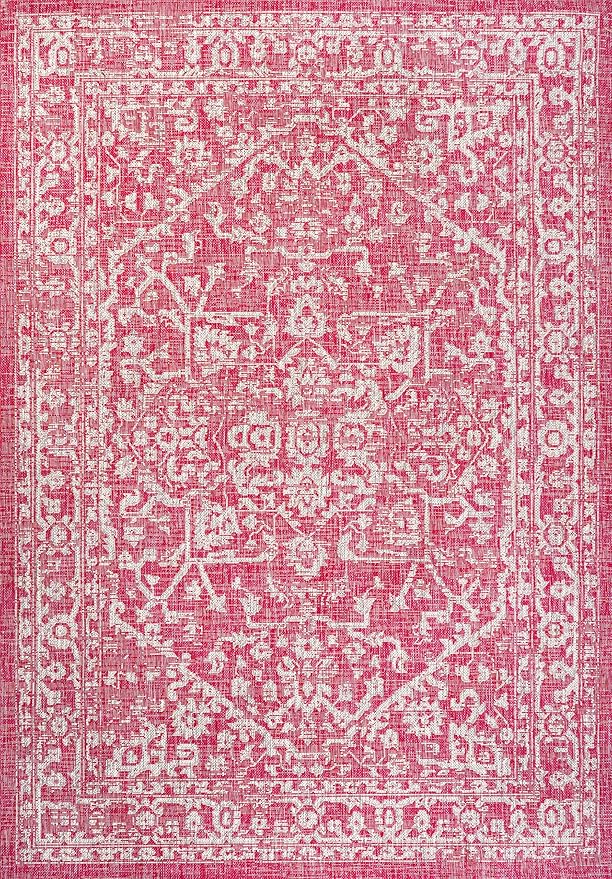 JONATHAN Y Boho Medallion Indoor Outdoor Area Rug 3X5 Fuchsia/Light Gray, Malta Textured Weave for Backyard, Patio, Porch, Easy-Cleaning, High Traffic, Pet-Friendly, Non-Shedding (SMB104E-3)