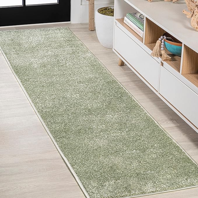 JONATHAN Y Haze Solid Low-Pile Green Runner Rug 2x10, Coastal,Bohemian,Minimalist,Classic, Easy-Cleaning for Living Room,Bedroom,Kitchen,Pet Friendly,Non-Shedding (SEU100O-210)