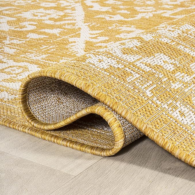 JONATHAN Y Boho Medallion Indoor Outdoor Area Rug 8X10 Yellow/Cream, Malta Textured Weave for Backyard, Patio, Porch, Easy-Cleaning, High Traffic, Pet-Friendly, Non-Shedding (SMB104G-8)