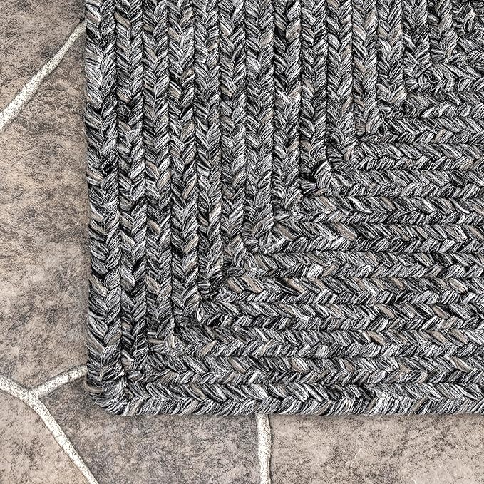 nuLOOM 2' x 8' Solid Hand Braided Indoor/Outdoor Area Rug, Pet-Friendly, High Traffic, Weather Resistant, for Patio, Balcony, Bedroom, Living, Dining Room, Wynn Charcoal