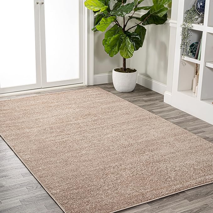 JONATHAN Y Haze Solid Low-Pile Beige Indoor Area Rug 5x8, Coastal,Bohemian,Minimalist,Classic, Easy-Cleaning for Living Room,Bedroom,Kitchen,Pet Friendly,Non-Shedding (SEU100G-5)