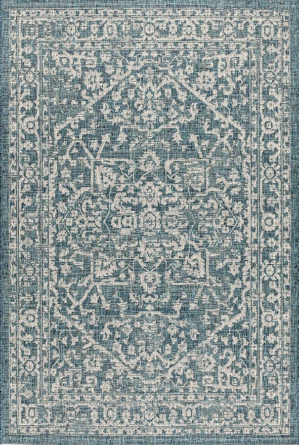 JONATHAN Y Boho Medallion Indoor Outdoor Area Rug 3X5 Teal/Gray, Malta Textured Weave for Backyard, Patio, Porch, Easy-Cleaning, High Traffic, Pet-Friendly, Non-Shedding (SMB104B-3)