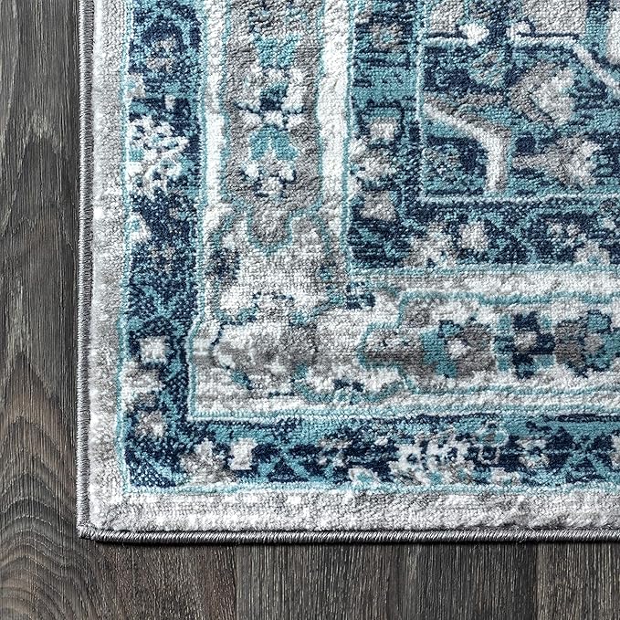JONATHAN Y Modern Vintage Medallion Blue/Light Gray Indoor Area Rug, 8x10, Country, Floral, Easy-Cleaning for Living Room, Bedroom, Kitchen, Pet Friendly, Non-Shedding (MDP106A-8)