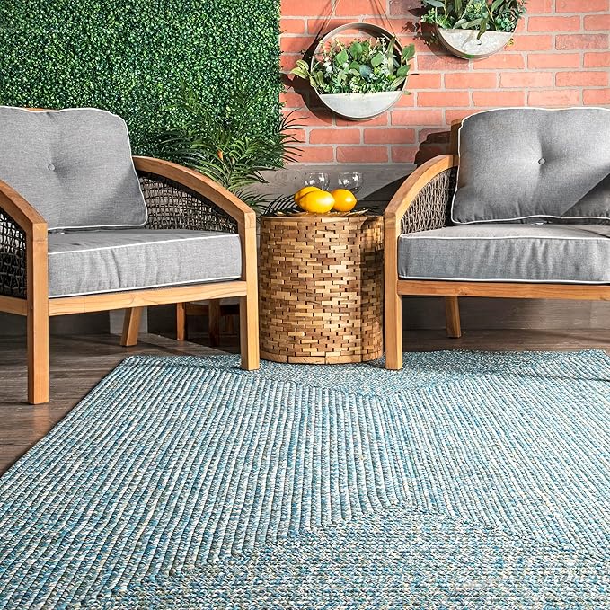 nuLOOM 2' x 8' Solid Hand Braided Indoor/Outdoor Area Rug, Pet-Friendly, High Traffic, Weather Resistant, for Patio, Balcony, Bedroom, Living, Dining Room, Wynn Aqua