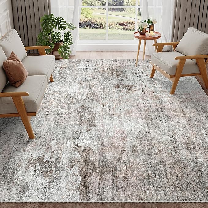 Abstract Rug 5x7 Machine Washable Area Indoor Pink Grey Low Pile Non-Slip Foldable Thin Accent Gray Rugs for Bedroom Living Room Dining Room