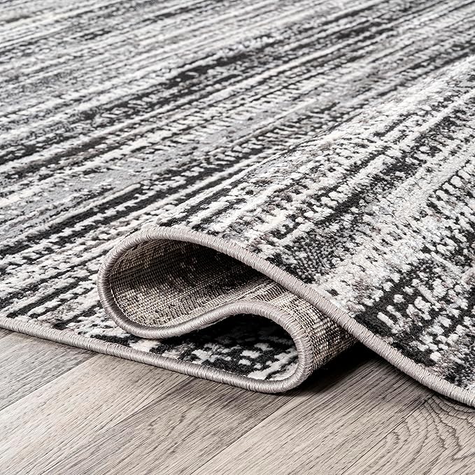 JONATHAN Y Loom Strie' Black/Gray Indoor Area Rug 5X8 ft, Modern for Living Room, Bedroom, Kitchen, Office, Easy-Cleaning, High Traffic, Pet-Friendly, Non-Shedding SOR200C-5