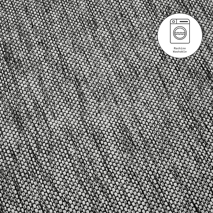 Fab Habitat Machine Washable Area Rug - Hand Woven, Stain Resistant, Pet Friendly - Premium Recycled Polyester Yarn - Solid - Kitchen, Hallway - Kingscote - Black & White - 2.5 x 8 ft Runner