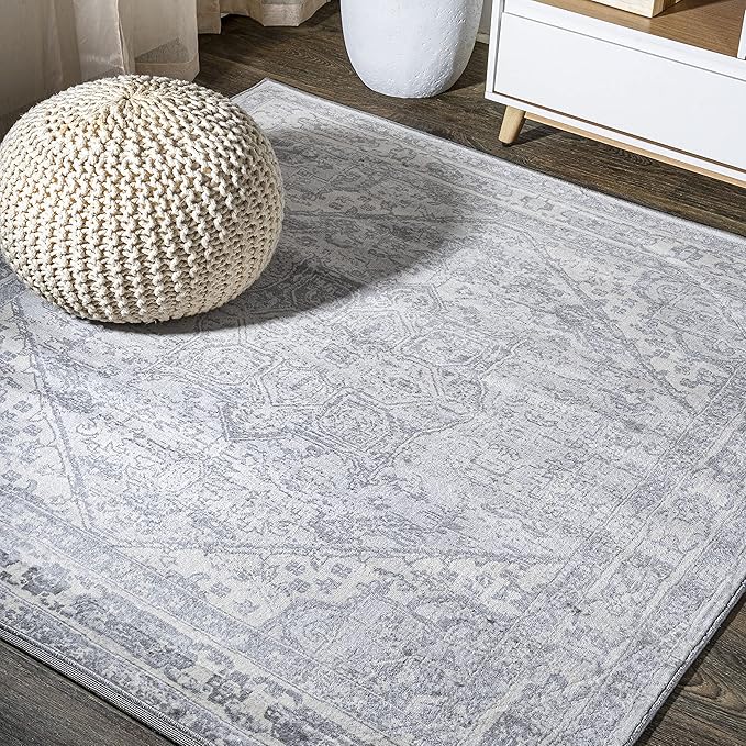 JONATHAN Y Modern Vintage Medallion Light Gray/Ivory 6x6 Square Indoor Area Rug, Country, Floral, Easy-Cleaning for Living Room, Bedroom, Kitchen, Pet Friendly, Non-Shedding (MDP106C-6SQ)
